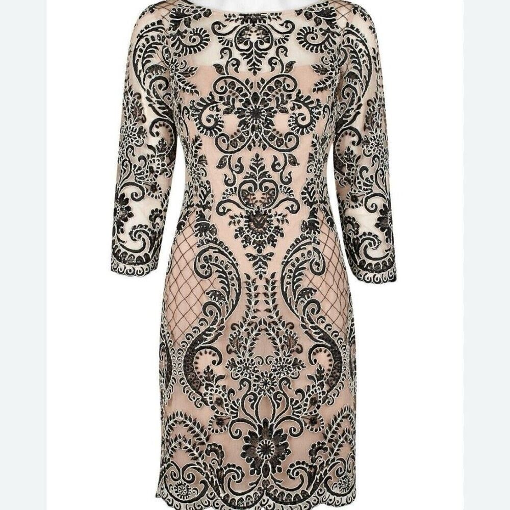 Aidan Mattox illusion sequin overlay boatneck dress size 2